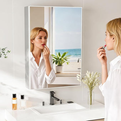 LUVODI Bathroom Cabinet with Mirror: Wall Vanity Cabinets Medicine Storage Shelves