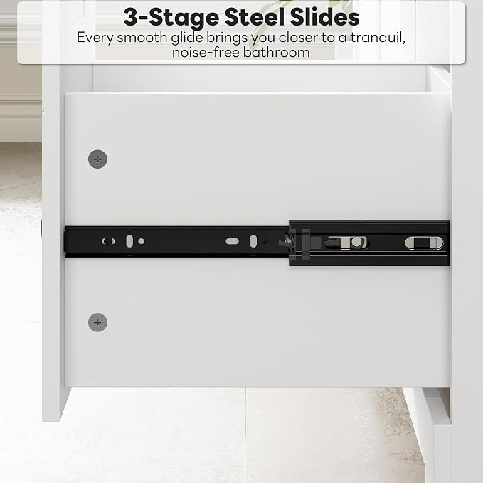 LIKIMIO 36" Bathroom Vanity with Sink, 2 Soft-Close Drawers & Doors, White | Freestanding Bathroom Vanity, Integrated Rectangular Ceramic Sink, Modern Bathroom Storage Cabinet, Assembly Required
