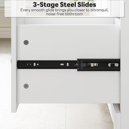 LIKIMIO 36" Bathroom Vanity with Sink, 2 Soft-Close Drawers & Doors, White | Freestanding Bathroom Vanity, Integrated Rectangular Ceramic Sink, Modern Bathroom Storage Cabinet, Assembly Required