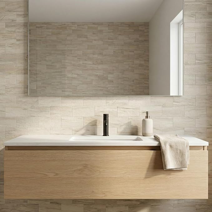 Yipscazo Peel and Stick backsplash 3 x 6 Inches 3D PVC Composite Wall Tile Stick on Backsplash Tile for Kitchen Bathroom, Laundry Room, Fireplace(Yellow Rocks, 2 Pieces)
