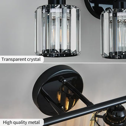 Modern 4 Light Crystal Vanity Light, Plating Black Vertical Bathroom Light Fixture Over Mirror for Dressing Table Sink, Compatible with Dimmable Bulbs (Bulbs Not Included)