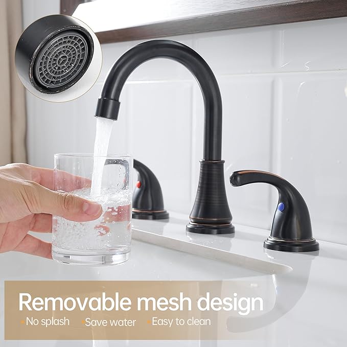 Bathroom Faucet 3 Holes, 8 Inch Widespread Faucet 2 Handle Bathroom Sinks Faucets Lead-Free Oil Rubbed Bronze Bath Sinks Faucets with Pop-up Drain Stopper and Supply Hoses