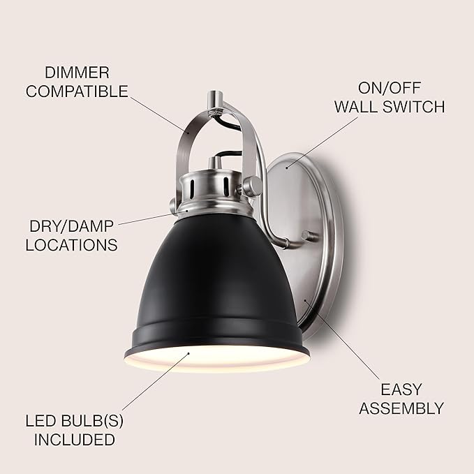 JONATHAN Y 7" Black/Nickel 1-Light LED Vanity Light, Adjustable Wall Sconce for Bathroom Mirror, Farmhouse Bohemian Kitchen Light, Iron Black Bell Shade JYL1114A