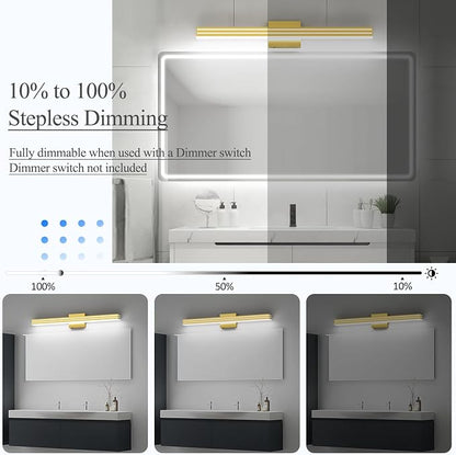 Ralbay 31.5inch Gold Vanity Light with 5 Color Temperature (2700K-6000K) Dimmable Acrylic Metal 30W LED Modern Matte Gold Bathroom Light Fixtures