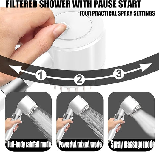 High Pressure Handheld Shower Head High Pressure Shower Heads- High Flow Even with Low Water Pressure - Hand Held Showerhead Set with 59″Replacement Hose/Bracket and Cotton Filters (true white)