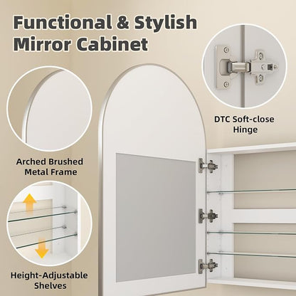 FKWin Medicine Cabinet Mirror, Wall Mount Storage for Luxury Bathrooms | Large Medicine Cabinet, Master Bathroom, Adjustable Shelves, Reversible Door, Modern Bathroom Style