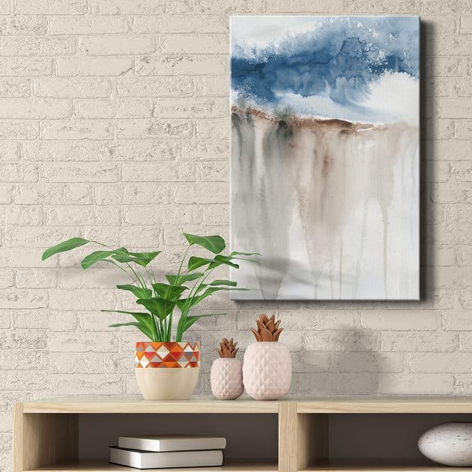 Renditions Gallery Canvas Nature Wall Art Modern Paintings Decorations Rough Blue Water Cliff Canvas Abstract Wall Hanging Artwork Prints for Bedroom Living Office Kitchen - 8"x12" LT02