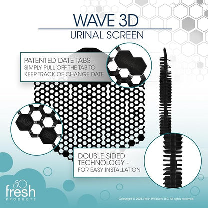Fresh Products Wave 3D Urinal Screen Deodorizer, Midnight Coast,10 packs | Anti-Splash Shield For Men Bathroom, 30-Day Odor Control With Beneficial Bacteria, Easy Double-Sided Install, Made In USA