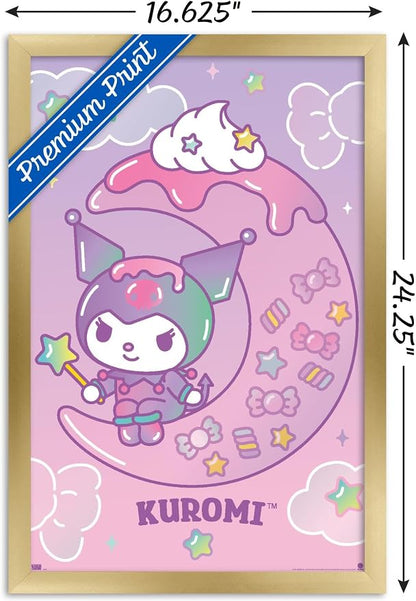 Trends International Hello Kitty and Friends: 24 Dreamland - Kuromi Wall Poster, 22.4L x 14.7W, Gold Framed Version