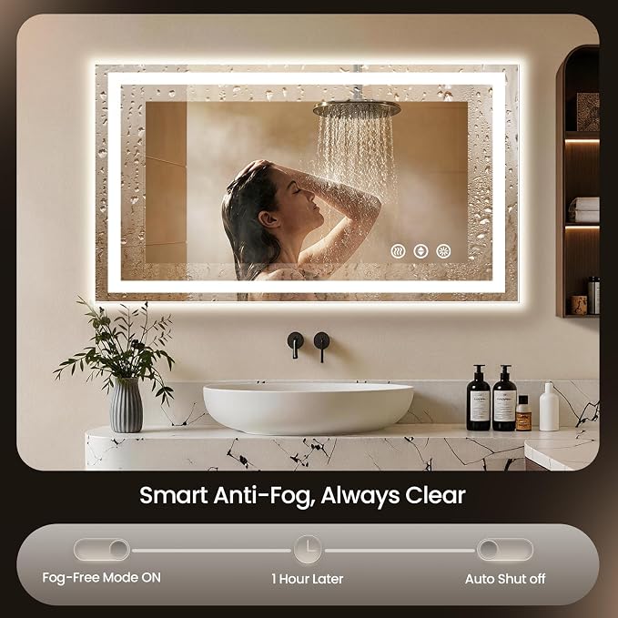 48x32 LED Bathroom Mirror with Anti-Fog, Backlit & Front Lit, Memory | Stepless Dimmable 3 Color CRI 95+ Shatterproof Tempered Glass ETL Listed for Safety Lighted Bathroom Vanity Mirror for Wall