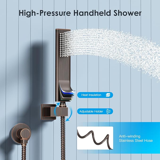 Shower System Shower Faucet Set with Push-Button Diverter and Wall Supply Elbow 12 Inch Shower Head ORB