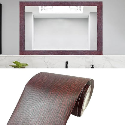 Teemall 10M Wood Grain Removable PVC Waterproof Border Wall Decor Self Adhesive Kitchen Bathroom Tiles Sticker Wallpaper Mirror Frame Sticker (Red)