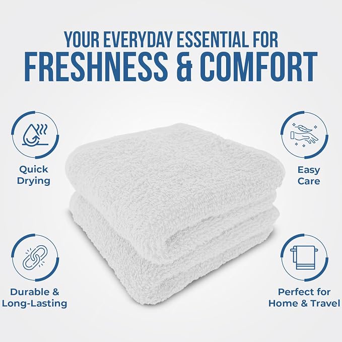 DAN RIVER 12 Pack Cotton Wash Cloths Set for Showering [12x12] White | Lighter Weight, Quick to Dry, Super Soft & Absorbent Face Towels, Hotel Quality, Perfect for Bathroom, Gym, Spa