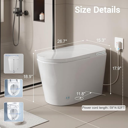 Smart Toilet with Bidet Elongated Heated Seat Dual Flush/Seat & Lid | Foot Sensor Electric Modern One Piece Toilet with Warm Water Wash&Air Dry LED Display Siphon Flush 1.28 GPF MAP 1000g