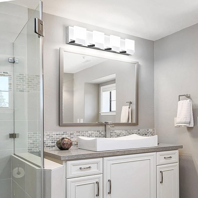 4 Light Bathroom Light fixtures - LED Bathroom Lights Over Mirror - Modern Chrome Vantiy Light 6000K Cool Whtie