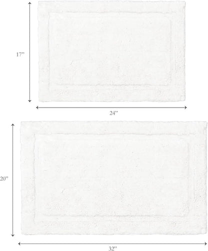 Jean Pierre New York Lydia Border 100% Cotton Bath Mat 2-Piece Set - Non-Slip Bath Rug - White - 17"x24" & 20" x 32"