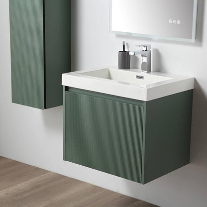 Blossom 24 Inch Modern Bathroom Vanity - All Wood Wall Mount Vanity - Pre-Assembled Floating Cabinet with Acrylic Sink - Soft-Close - Designer Aventurine Green