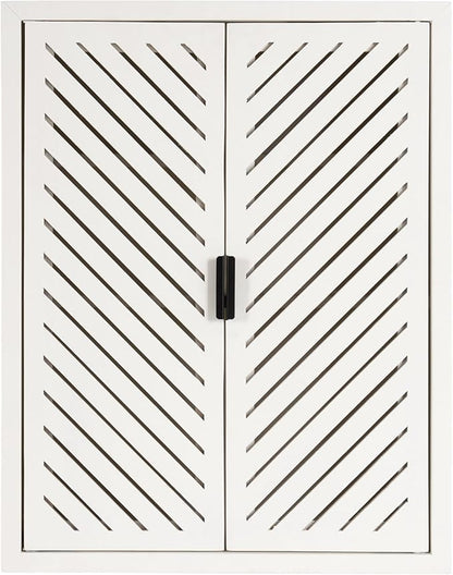 Kate and Laurel Mezzeta Decorative Coastal Two-Door Floating Bathroom Cabinet; 22 x 7 x 28; White; Decorative Over Toilet Storage Cabinet for Use as Bath Storage or Living Room Decor