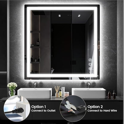 36" x 36" LED Bathroom Mirror with Lights, Memory Vanity Mirror | Anti-Fog, 3 Color Modes, Dimmable, Front Lit, Memory Function, Tempered Glass, Lighted Bathroom Mirror for Wall