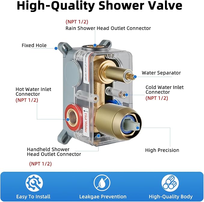 Shower Faucet Set With 8" Shower Head And Handheld Gold | Wall Mounted Shower System Valve Include 2 Function