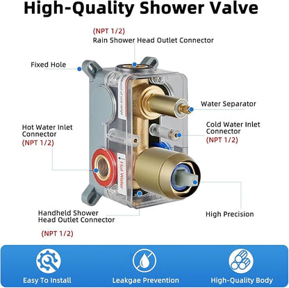 Shower Faucet Set With 8" Shower Head And Handheld Gold | Wall Mounted Shower System Valve Include 2 Function