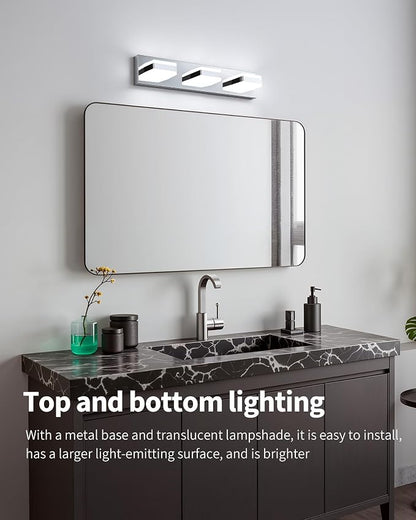 Bathroom Lighting Fixtures Over Mirror, 3 Light Silver Vanity Light | Cool White, 5000K, Modern Vanity Wall Lights for Bath, Dressing Room, Restroom, 21.6 inch