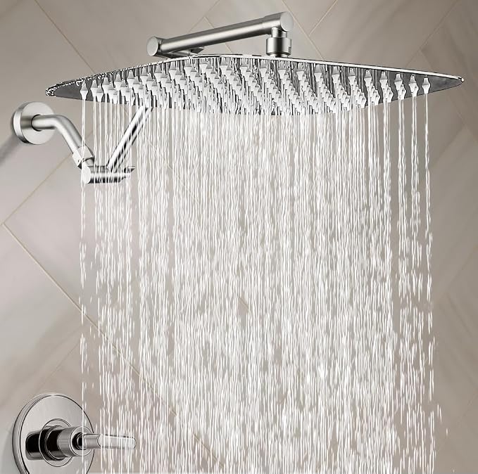G-Promise 16 Inch All Metal Rain Shower Head with Extension Arm | Built to Last, Rust Resistant, Easy to Install, Adjustable, Full Body Coverage Large Rainfall Shower Head, Daily SPA