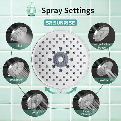 SR SUN RISE Filtered Shower Head with Filters- High Pressure Rain Shower Head,with 20-Stage shower Filter,1.8/2.5 GPM Flow Rate,6 Spray Modes for Hard Water Softener,Remove Chlorine (Chrome,5.5 Inch)