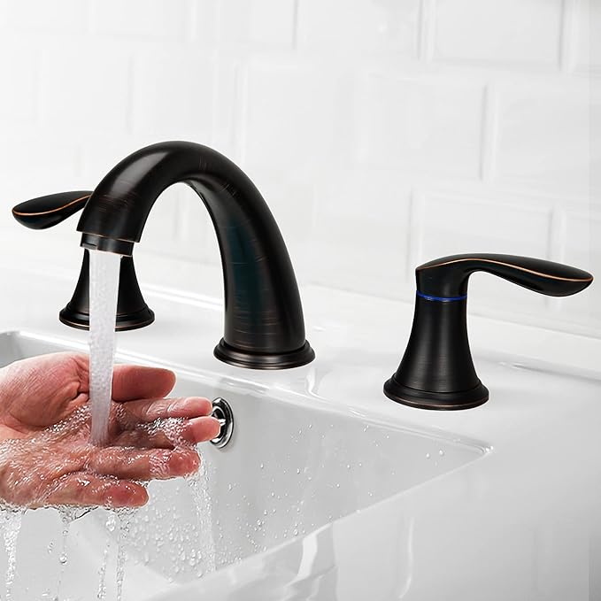 Bathroom Sink Faucet, Faucet for Bathroom Sink, Widespread ORB Bathroom Faucet 3 Hole with Stainless Steel Pop Up Drain and cUPC Lead-Free Hose-(Oil Rubbed Bronze 2 Packs)