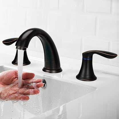Bathroom Sink Faucet, Faucet for Bathroom Sink, Widespread ORB Bathroom Faucet 3 Hole with Stainless Steel Pop Up Drain and cUPC Lead-Free Hose-(Oil Rubbed Bronze)