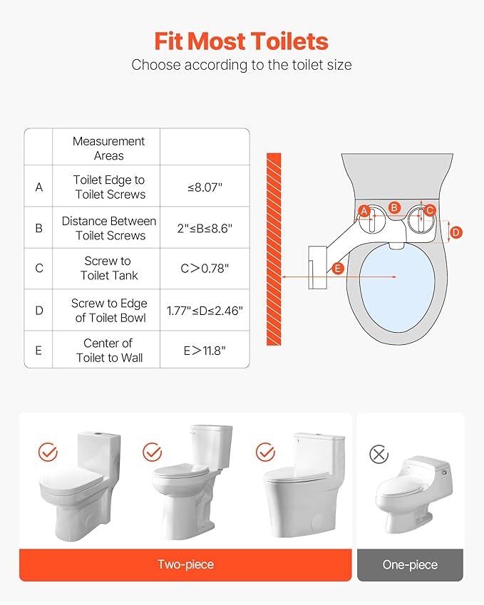VEVOR Bidet Attachment for Toilet, Self-Cleaning Bidet Toilet Seat Attachment - Dual Retractable Nozzles, Adjustable Water Pressure, Easily Installed Cold Water Sprayer for Rear Feminine Wash, White