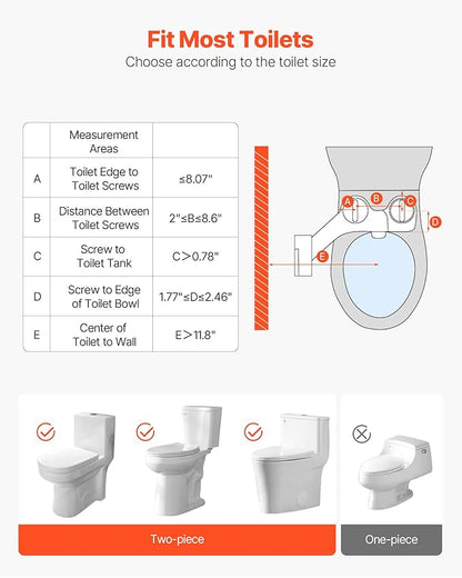 VEVOR Bidet Attachment for Toilet, Hot & Cold Non-Electric Water Sprayer - Dual Retractable Nozzles, Adjustable Water Pressure, 0.3’’ Ultra Thin Bidet Toilet Seat Attachment for Rear and Feminine Wash