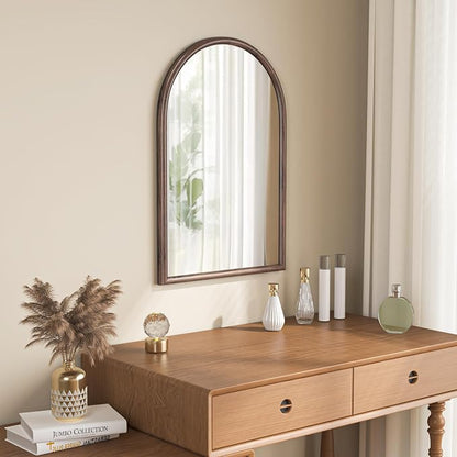 20"x30" Arch Wall Mirror for Wall, Wall Mounted Vanity Mirror for Bedroom, Wood Grain Finish Frame Mirror with Tempered Glass, Vintage Decorative for Bathroom, Entryway, Living Room, Walnut