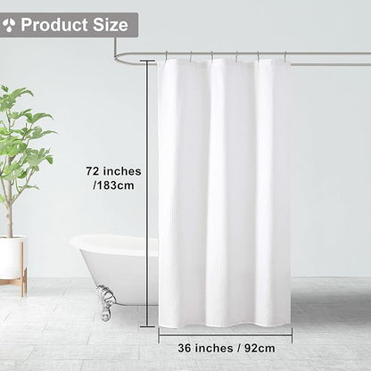OVZME Berry Stall Fabric Shower Curtain 36 x 72 Inch - Soft & Waffle Small White Shower Curtain for Bathroom with Texture for Narrow Stall Size, Machine Washable Water Resistance, Hotel Style, White