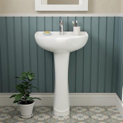 DeerValley Ally 20x16.54 Inch U-Shape White Ceramic Pedestal Sink with Overflow, Modern Bathroom Pedestal Sink, DV-1P525