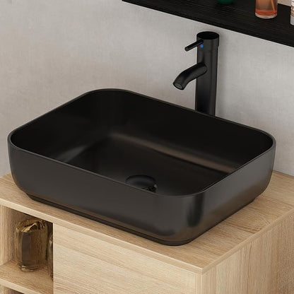 YOURLITE Bathroom Vanity, Wall-Mounted, 24" Floating Bathroom Cabinet with Mirror, Shelves & Faucet, Black Ceramic Vessel Sink