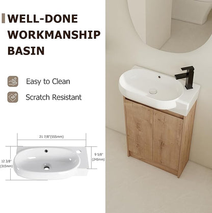 Henf 23" Freestanding Bathroom Vanity with Sink Set for Small Space, Soft Close Doors Round Ceramic Basin Floor Mount Bathroom Cabinet, Vanity and Sink Combo for Home