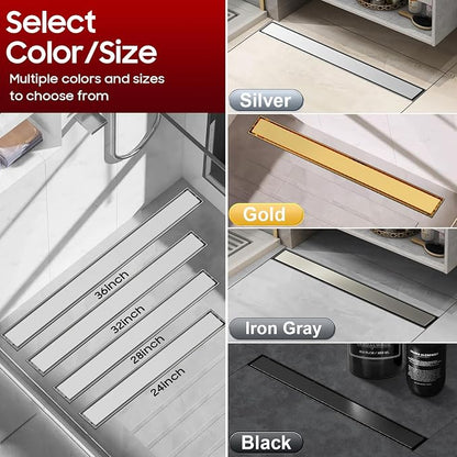 DLONE® Linear Shower Drain - 24 Inch Brushed Nickel, with Tile Insert Panel | AISI 304 Stainless Steel Linear Drain, Rectangle Shower Floor Drain, with Adjustable Feet, Fits Bathroom & Balcony etc