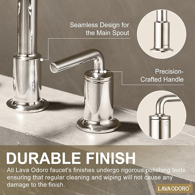 3 Hole Bathroom Faucet, Chrome Solid Brass Bathroom Faucet | 8 inch Widespread Bathroom Faucet, 2 Handle Bathroom Faucets with Drain Assembly Supply Line, Vanity Sink Faucet BF503-C
