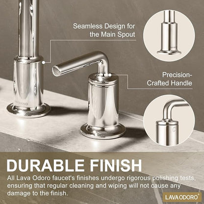 3 Hole Bathroom Faucet, Chrome Solid Brass Bathroom Faucet | 8 inch Widespread Bathroom Faucet, 2 Handle Bathroom Faucets with Drain Assembly Supply Line, Vanity Sink Faucet BF503-C