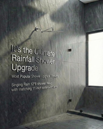 All Metal Rain Fixed Shower Head, 12 * 8'' High Pressure Rainfall Rectangle Showerhead with 11" Shower Head Extension Arm, Waterfall fixed Showerheads, Chrome