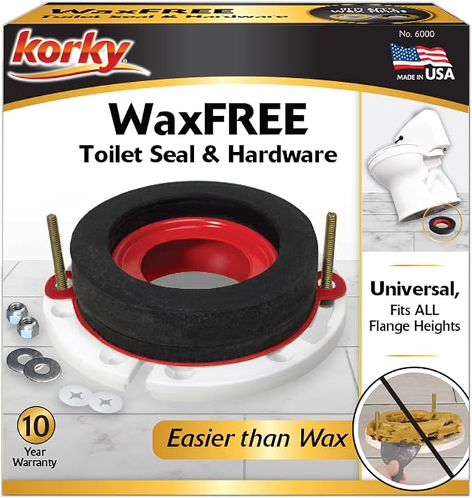 Korky 6000BP Universal Toilet WaxFree Seal with Hardware - Toilet Installation Made Easy - Made in USA , Red