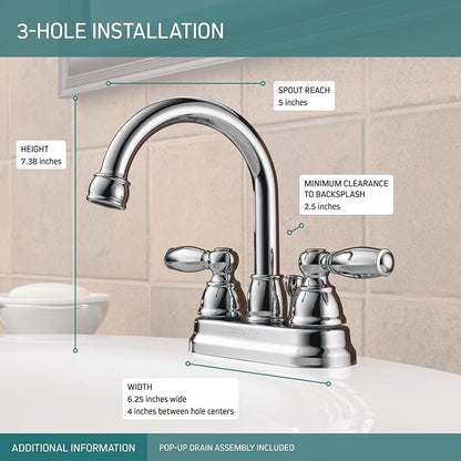 Peerless Claymore Centerset Bathroom Faucet Chrome, Bathroom Sink Faucet, Pop-Up Drain Assembly, Chrome P299685LF