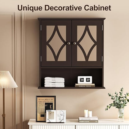 RoyalCraft Bathroom Medicine Cabinet Wall Mounted, Over the Toilet Storage Cabinet with Towel Rack and Adjustable Shelf, Large Bathroom Towel Cabinet Wall Mount 22x25 inch (Brown)