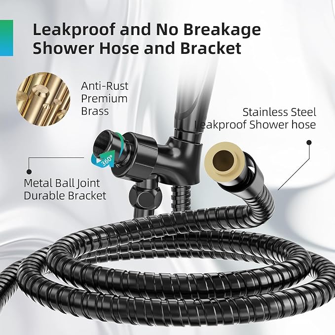 BESAQUO Shower Head, 9 Settings High Pressure shower head with handheld, Built-in Pause Mode & Power Wash, Non-Clogging Nozzles, 6ft Hose,Bracket (Matte Black)