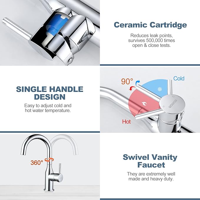 WOWOW Bar Sink Faucet Chrome Modern Single Handle Bar Faucet 1 Hole Small Kitchen Sink Faucet 360 Swivel RV Sink Faucets Mini Bar Tap with Water Supply Hoses