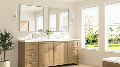Brushed Nickel Bathroom Mirror for Over Sink 36" x 36" Brushed Nickel Beveled Framed Rectangle Vanity Mirror for Bathroom, Bedroom, Entryway, Living Room, Tempered Glass, Stronger Frame