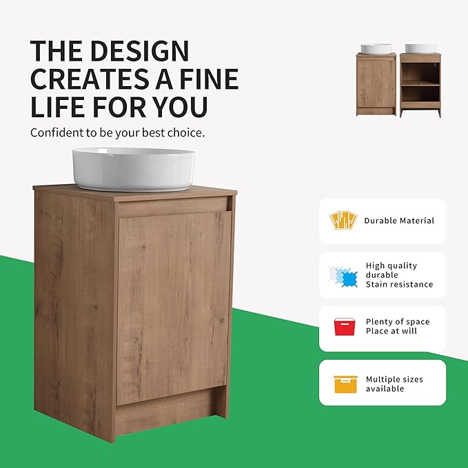 20'' Freestanding Bathroom Vanity with Sink, 20 Inch Floor Stand Cabinrt Set, Modern Vanity Cabinet with Soft-Closed Door, Space Saving Design for Small Bathroom, White Ceramic Basin