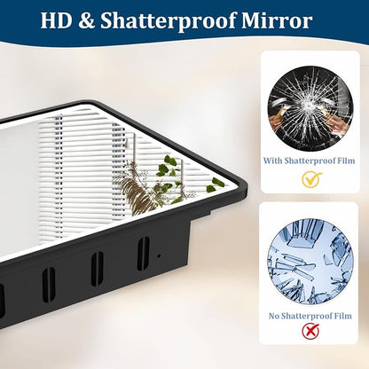 LED Medicine Cabinet with Mirror 22x30 inch, Lighted Cabinet Mirror for Bathroom Storage, Anti-Fog, 3 Colors Dimmable, Black Metal Frame with Adjustable Shelves, Wall Mount or Recessed