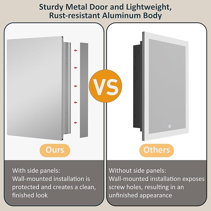 20x28 Inch Medicine Cabinet with Mirror, Recessed or Surface Mounted Bathroom Cabinets for Storage, 2 Fully Adjustable Tempered Glass Shelves, Soft-close DTC Hinges, HD Reflection Mirror Door, Silver